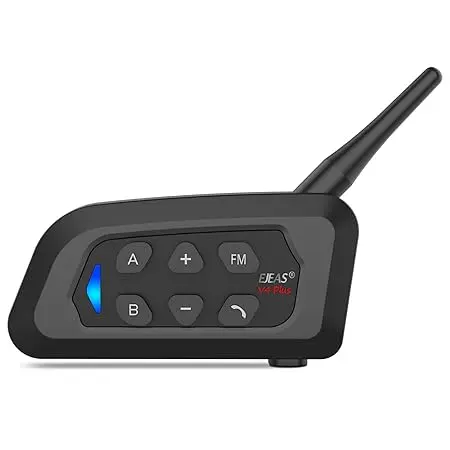 EJEAS V4 Plus Motorcycle Intercom, Motorbike Helmet Bluetooth Headphones With Fm And Cvc Noise Reduction, Good Sound Quality And Stable Connection For 4 Person Full Duplex Intercom (1 Pack)-Open Ear